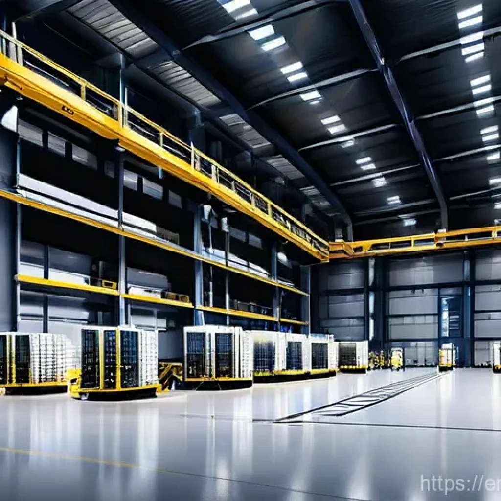 크로스도킹 물류 전략 - **Prompt:** A dynamic, high-angle wide shot of a futuristic cross-docking facility. The scene is bri...