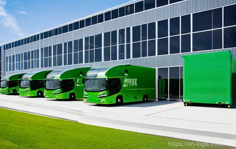크로스도킹 물류 전략 - **Prompt:** A dynamic, high-angle wide shot of a futuristic cross-docking facility. The scene is bri...