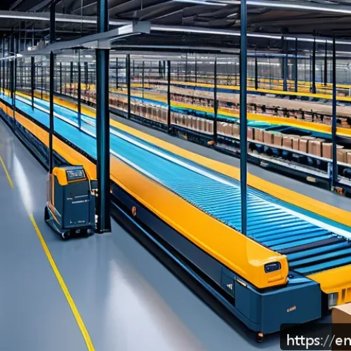 쿠팡 물류 시스템 분석 - A futuristic warehouse interior showcasing seamless collaboration between autonomous robots and huma...